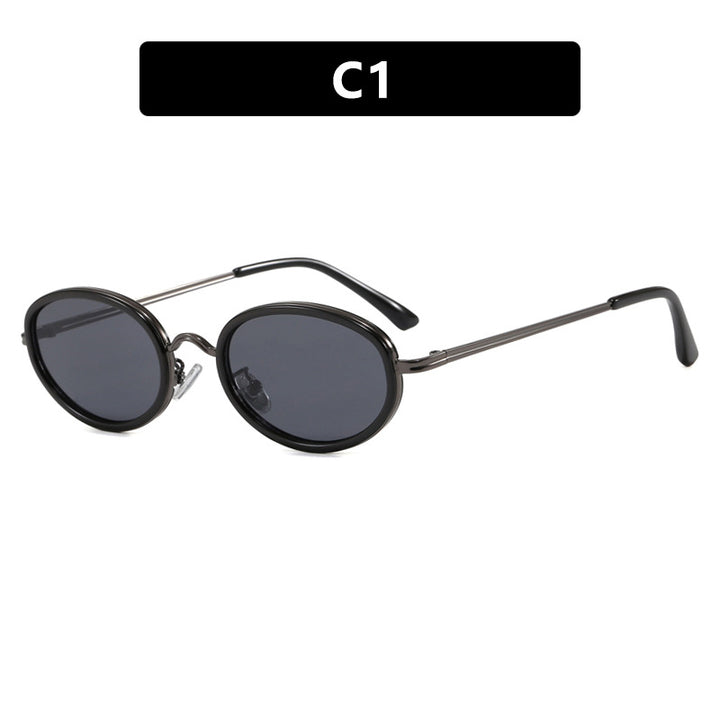 Dame elegant rund solbrille med moderne metallramme Luvikno