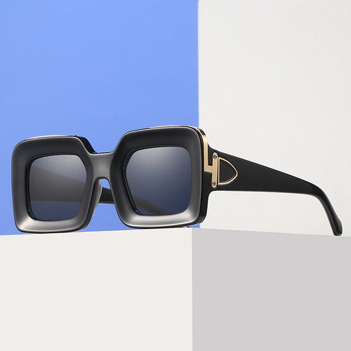 Dame kvadratisk solbrille med luksuriøs design og gyldne accenter Luvikno