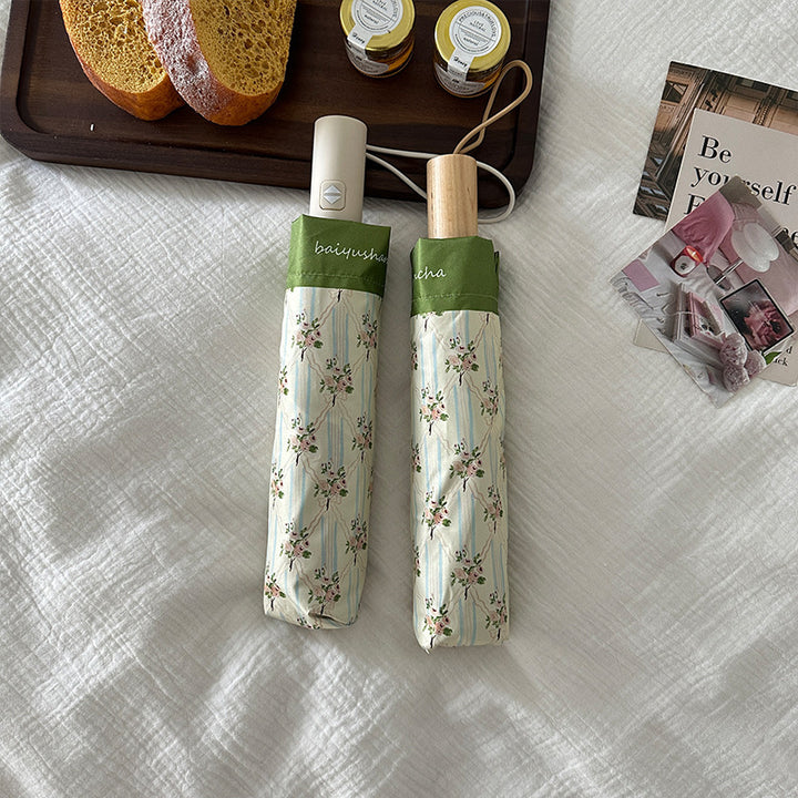 Dame elegant felle paraply med blomsterdesign Luvikno