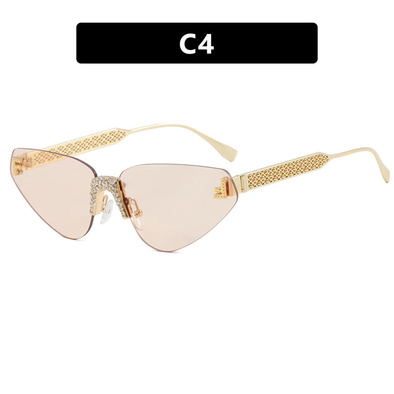 Dame Designer katteøyne-solbrille med glitrende strass-dekor Luvikno