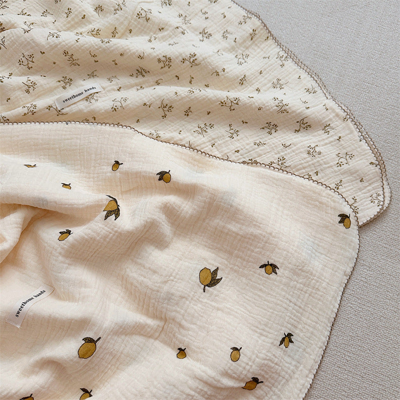 Unisex Cozy Muslin Teppet med Delikat Blomster Mønster Luvikno