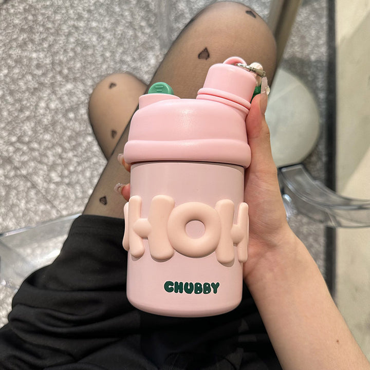 Damen isolierte Wasserflasche mit ergonomischem Tragegriff und fröhlichem Motiv Luvikno