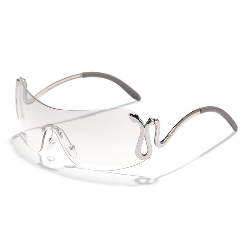 Kvinnelig mode futuristisk solbrille med buet ramme Luvikno