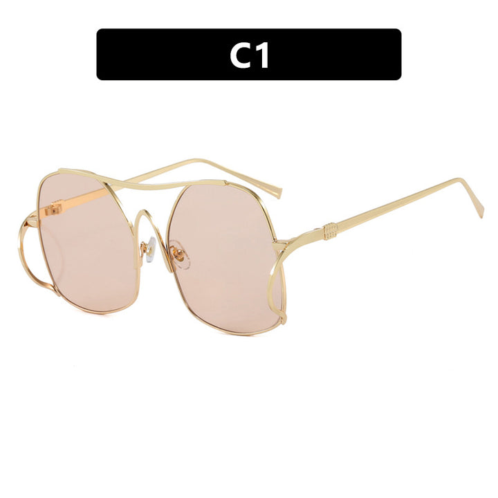 Dame geometrisk solbrille med smal metallramme og brune glass Luvikno