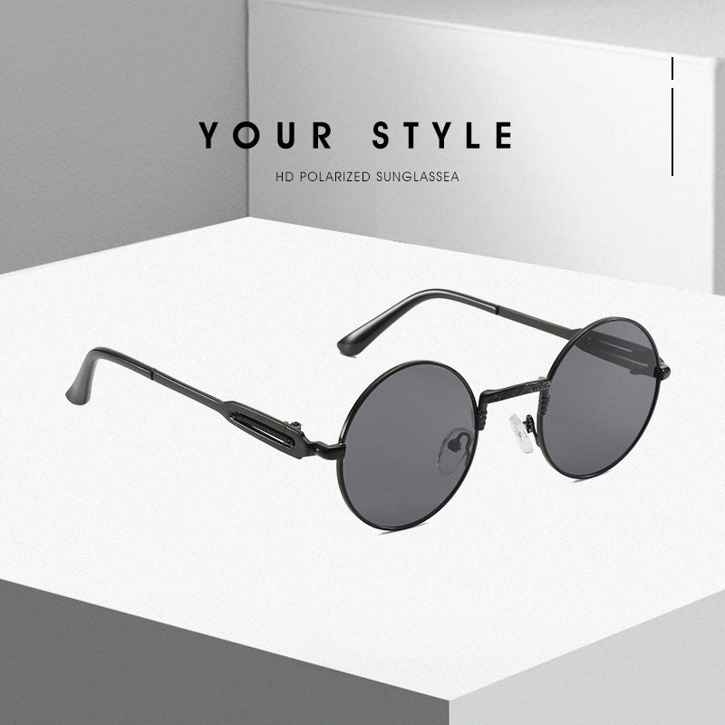 Dame rund modisk solbrille med fint metallramme Luvikno