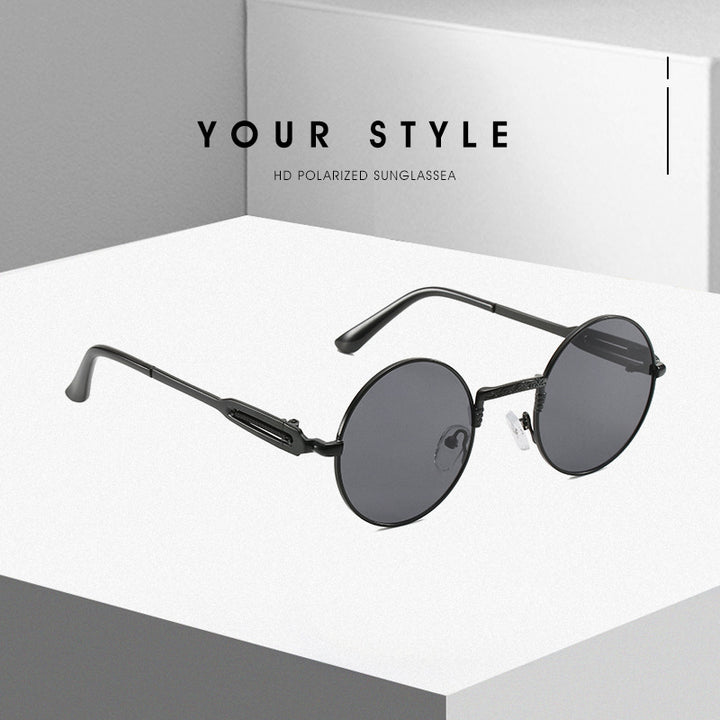 Dame rund modisk solbrille med fint metallramme Luvikno