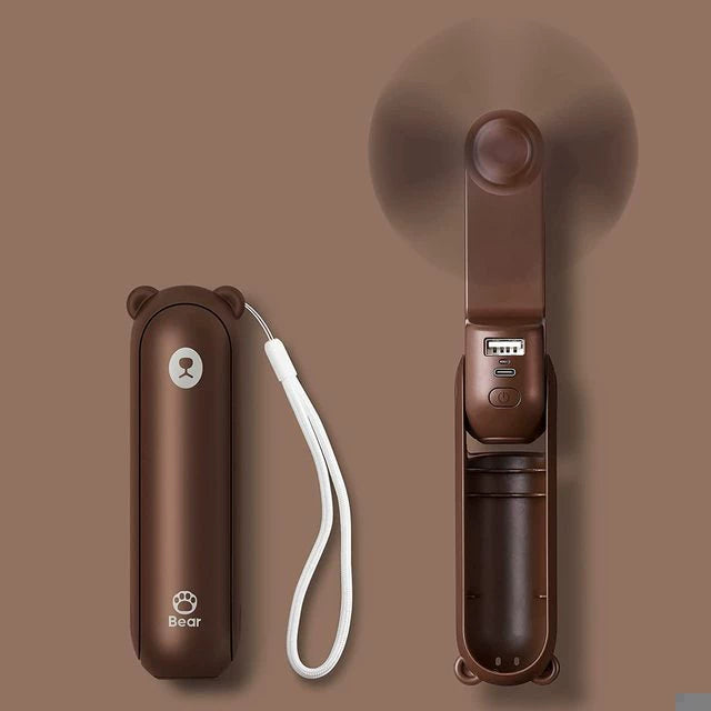 Unisex en størrelse sammenleggbar oppladbar håndvifte med innebygd powerbank og doble USB-ladeporter Luvikno