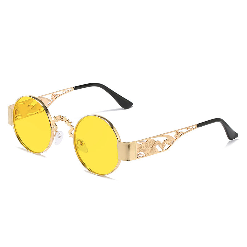 Dame kunstnerisk rundt solbrille med elegant filigranramme Luvikno