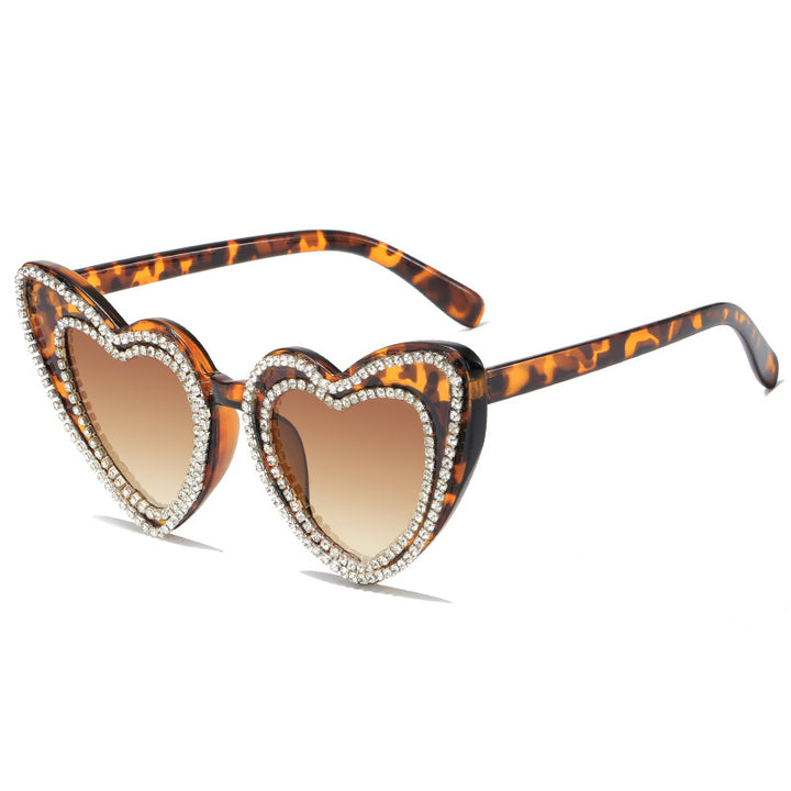 Dame hjerteformet solbrille med glitrende detaljer Luvikno