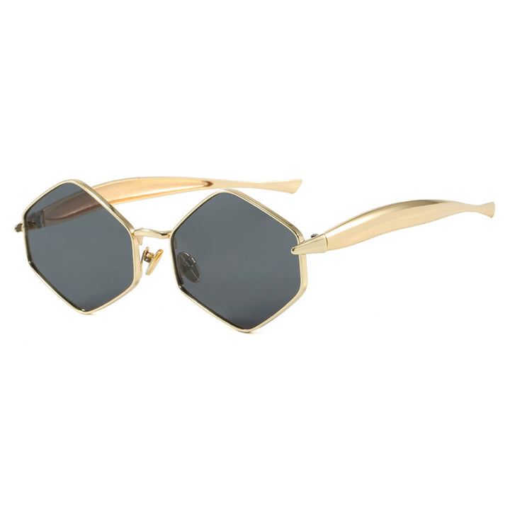 Dame hexagonal solbrille med elegant metallramme og UV-beskyttelse Luvikno