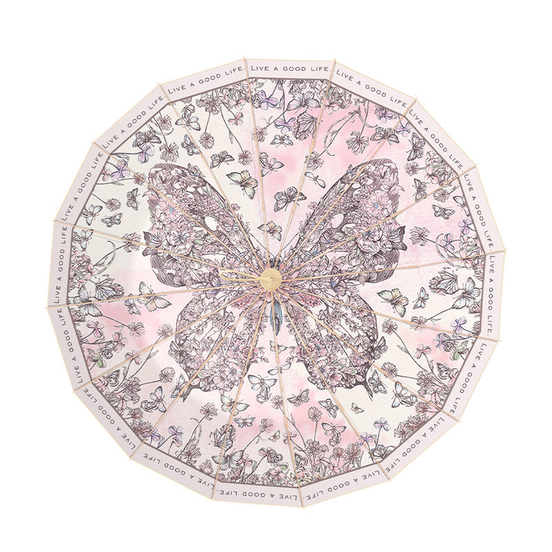 Dame elegant og robust paraply med botanisk design Luvikno