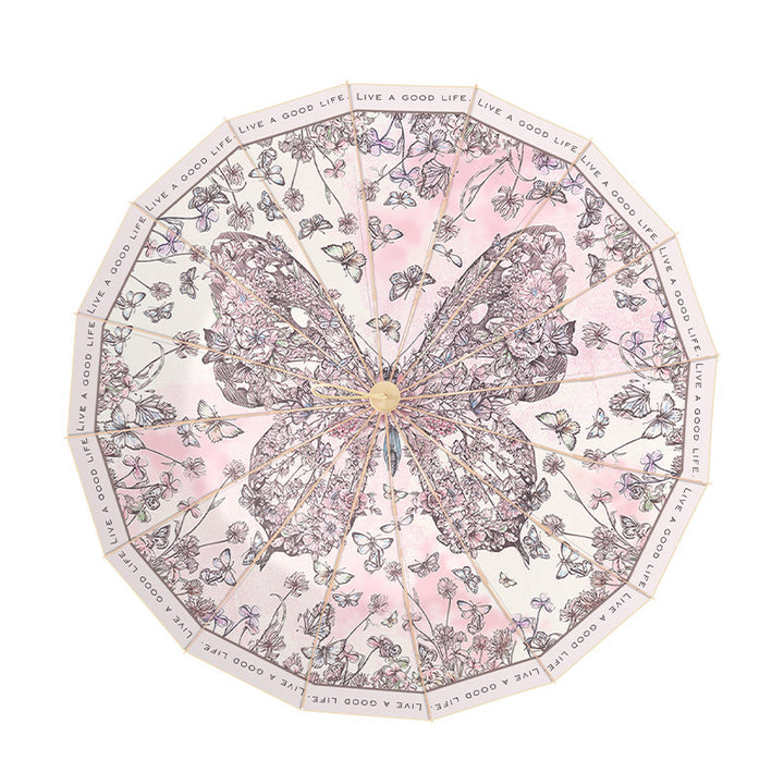 Dame elegant og robust paraply med botanisk design Luvikno