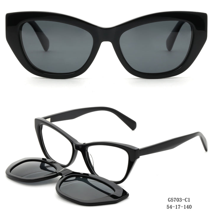 Dame Kunstnerisk utformet Cat-Eye solbriller med avtakbare glass Luvikno