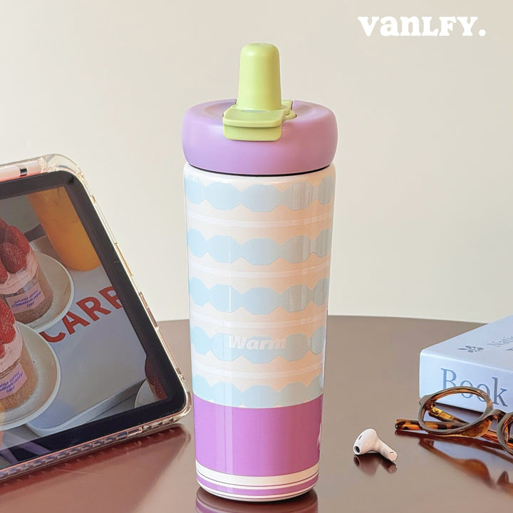 Damen Isoliertrinkflasche mit innovativem Silikonverschluss und fröhlichem Motiv Luvikno