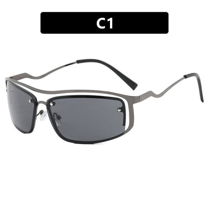 Damer futuristisk solbrille med elegant metallramme og høye transparente glass Luvikno