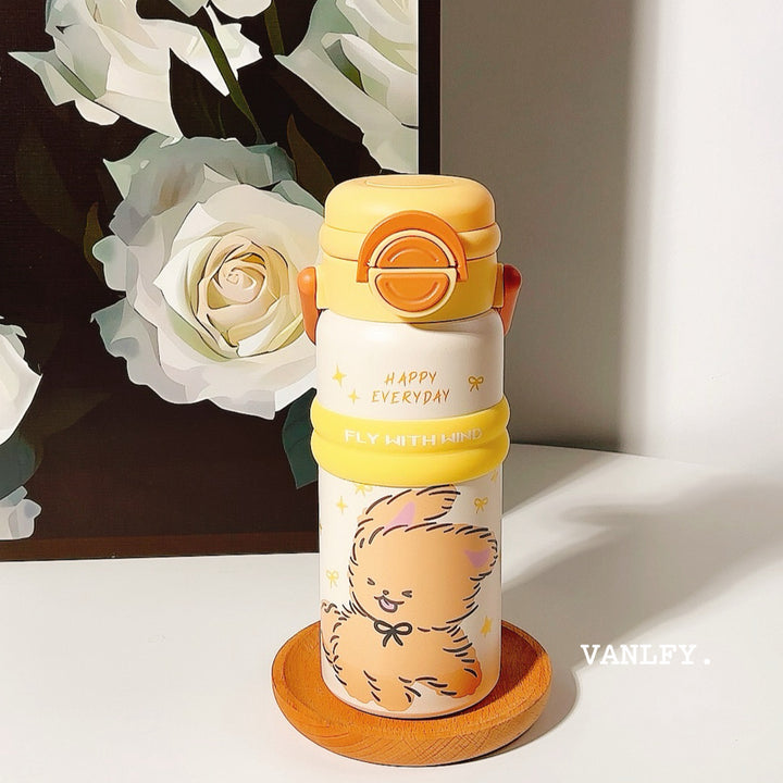 Damen Isolier-Trinkflasche mit praktischem Klappverschluss und niedlichem Tierdesign Luvikno