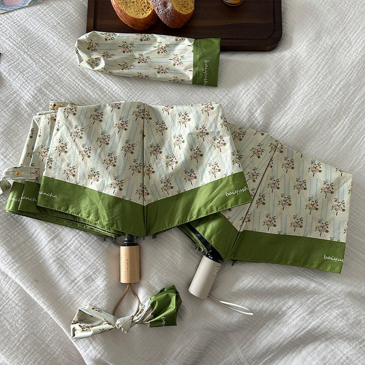 Dame elegant felle paraply med blomsterdesign Luvikno