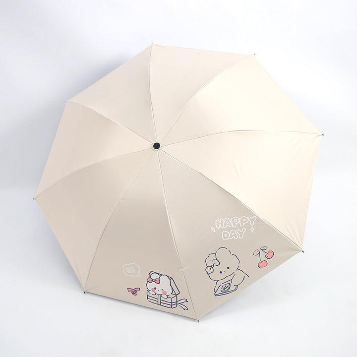 Damefoldingparaply med leken design og munter Luvikno motiv