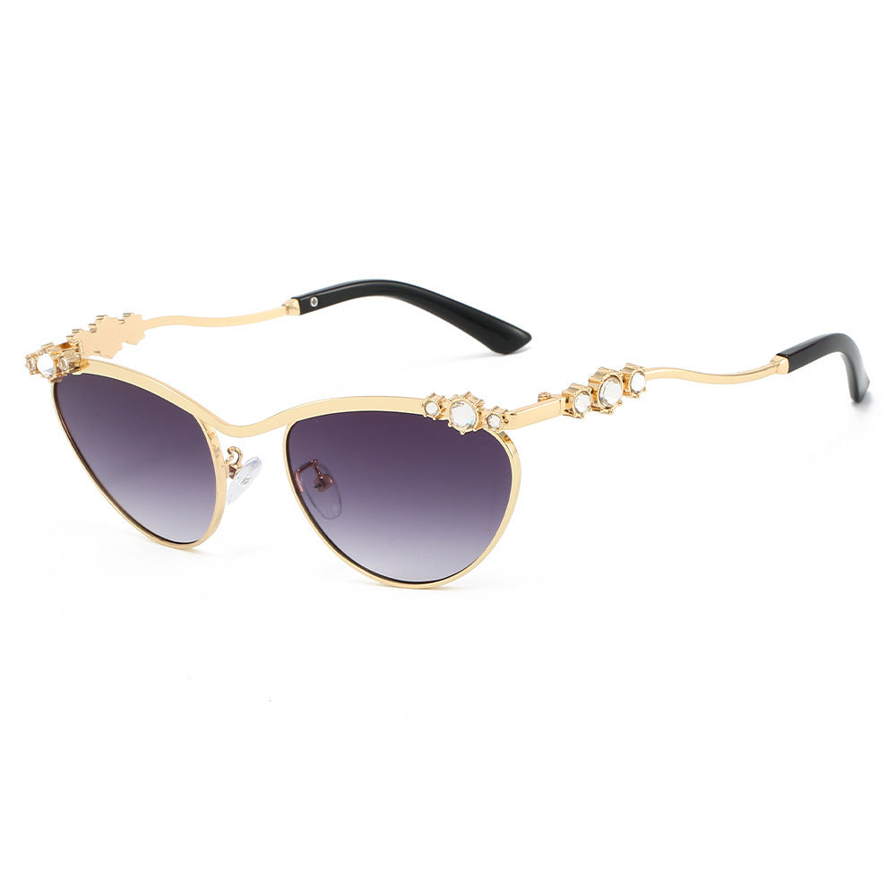 Dame Cat-Eye Solbriller med glitrende steindekor Luvikno