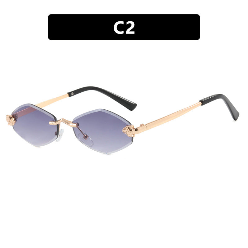 Dame geometrisk solbrille med dobbelt metallramme og beskyttende linser Luvikno