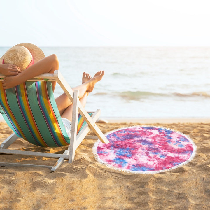 Dame rund stranddeken med frynser Luvikno