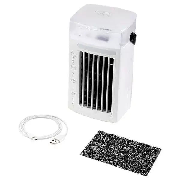 Unisex standardstørrelse mikro-desktop-evaporasjonskjøler med utskiftbar aktivt kull-kjølepute USB-drevet justerbare lameller Luvikno
