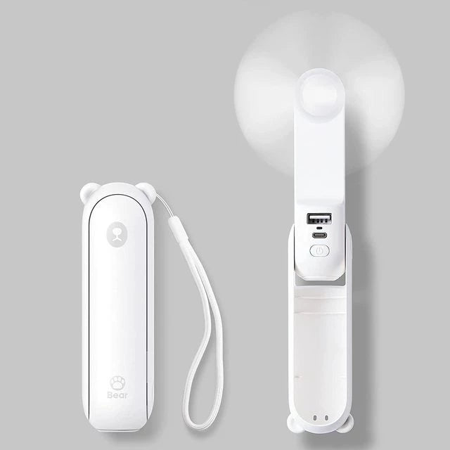 Unisex en størrelse sammenleggbar oppladbar håndvifte med innebygd powerbank og doble USB-ladeporter Luvikno