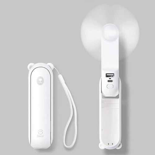 Unisex en størrelse sammenleggbar oppladbar håndvifte med innebygd powerbank og doble USB-ladeporter Luvikno