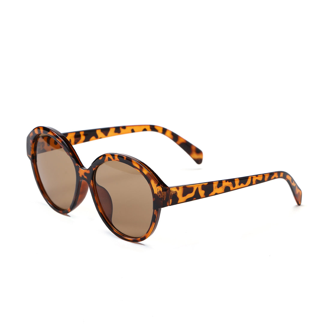 Dame rund moteriktig solbrille med iøynefallende leopardmønster Luvikno