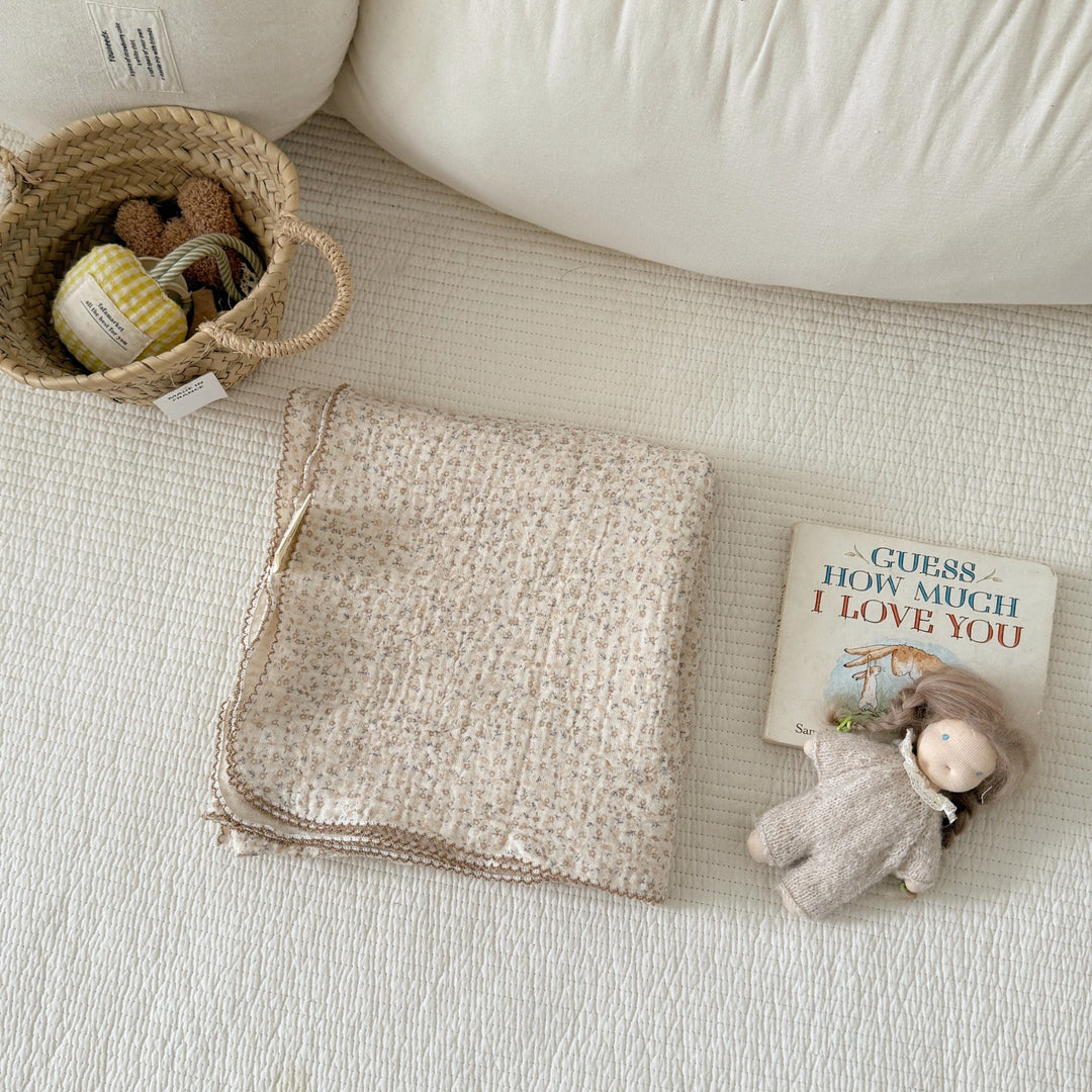 Unisex Cozy Muslin Teppet med Delikat Blomster Mønster Luvikno