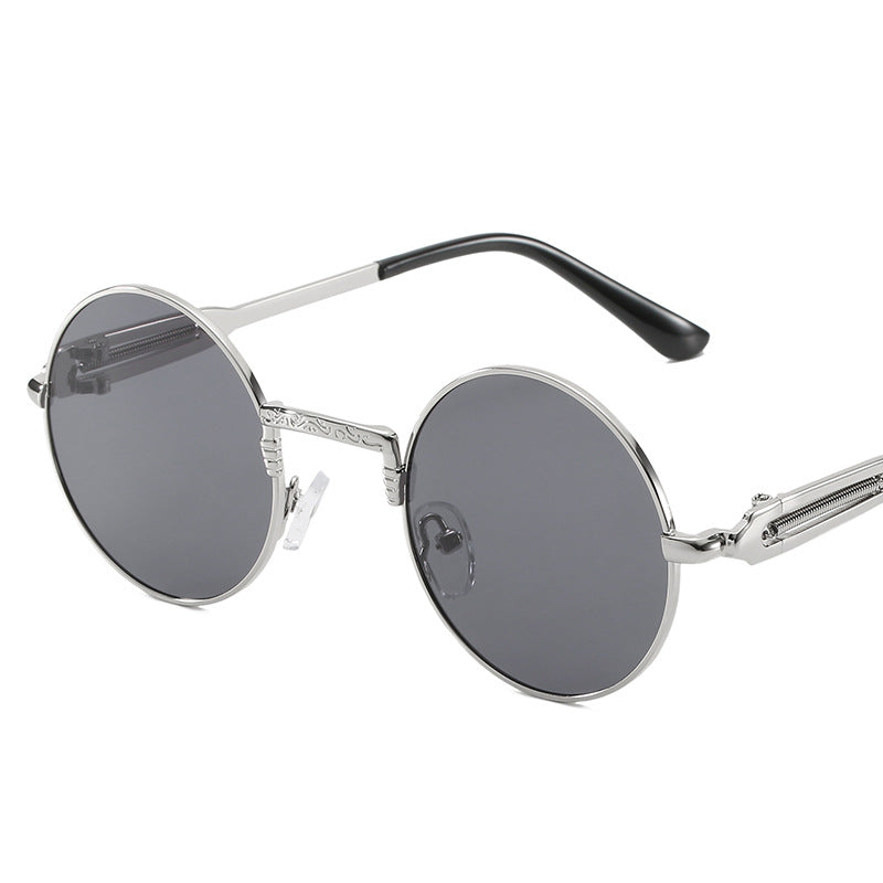 Dame rund modisk solbrille med fint metallramme Luvikno