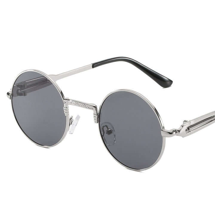 Dame rund modisk solbrille med fint metallramme Luvikno