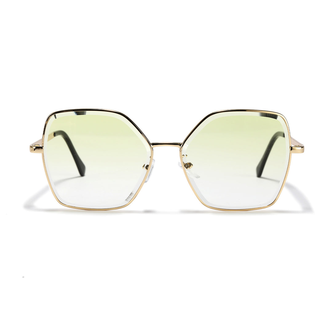Dame geometrisk solbrille med fashionable gullramme Luvikno