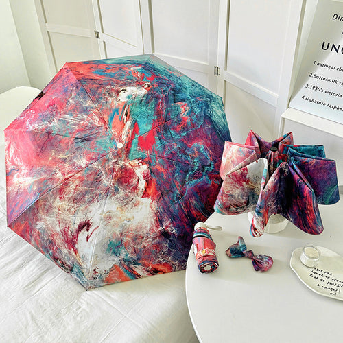 Dame sammenleggbart paraply med kreativt kunstdesign Luvikno