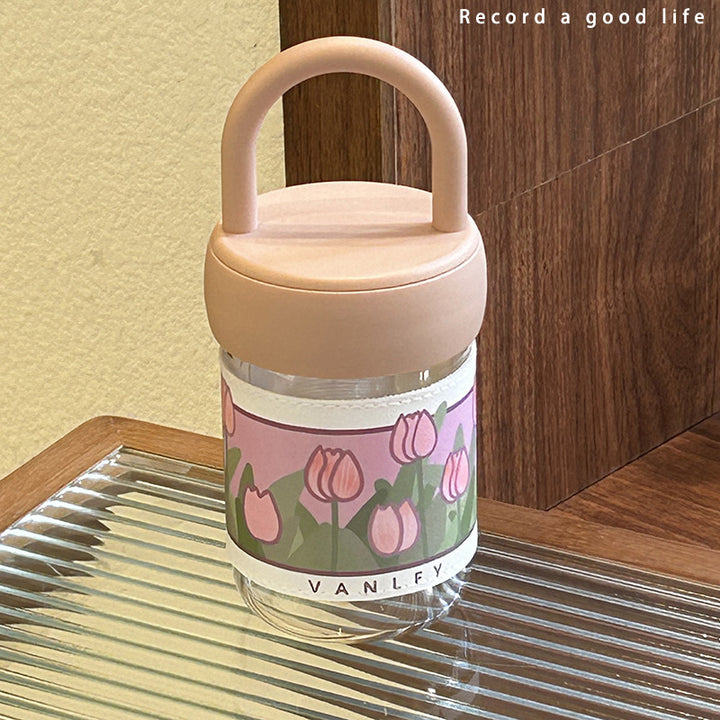 Dame isolerende drikkeflaske med ergonomisk håndtak og elegant blomsterdesign Luvikno