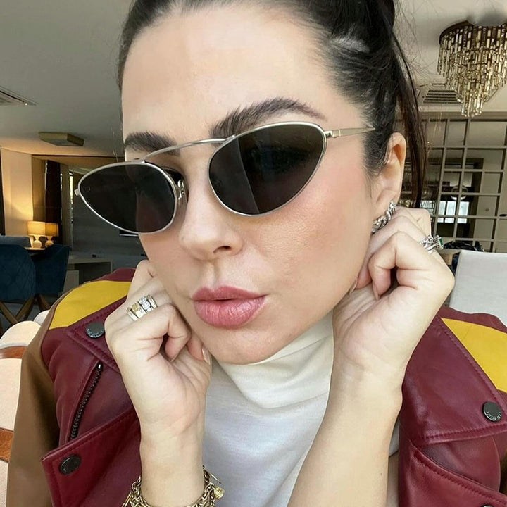 Dame trendy Cat-Eye solbriller med smal metallramme Luvikno
