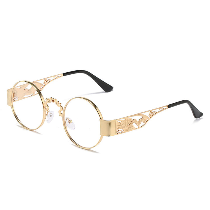 Dame kunstnerisk rundt solbrille med elegant filigranramme Luvikno