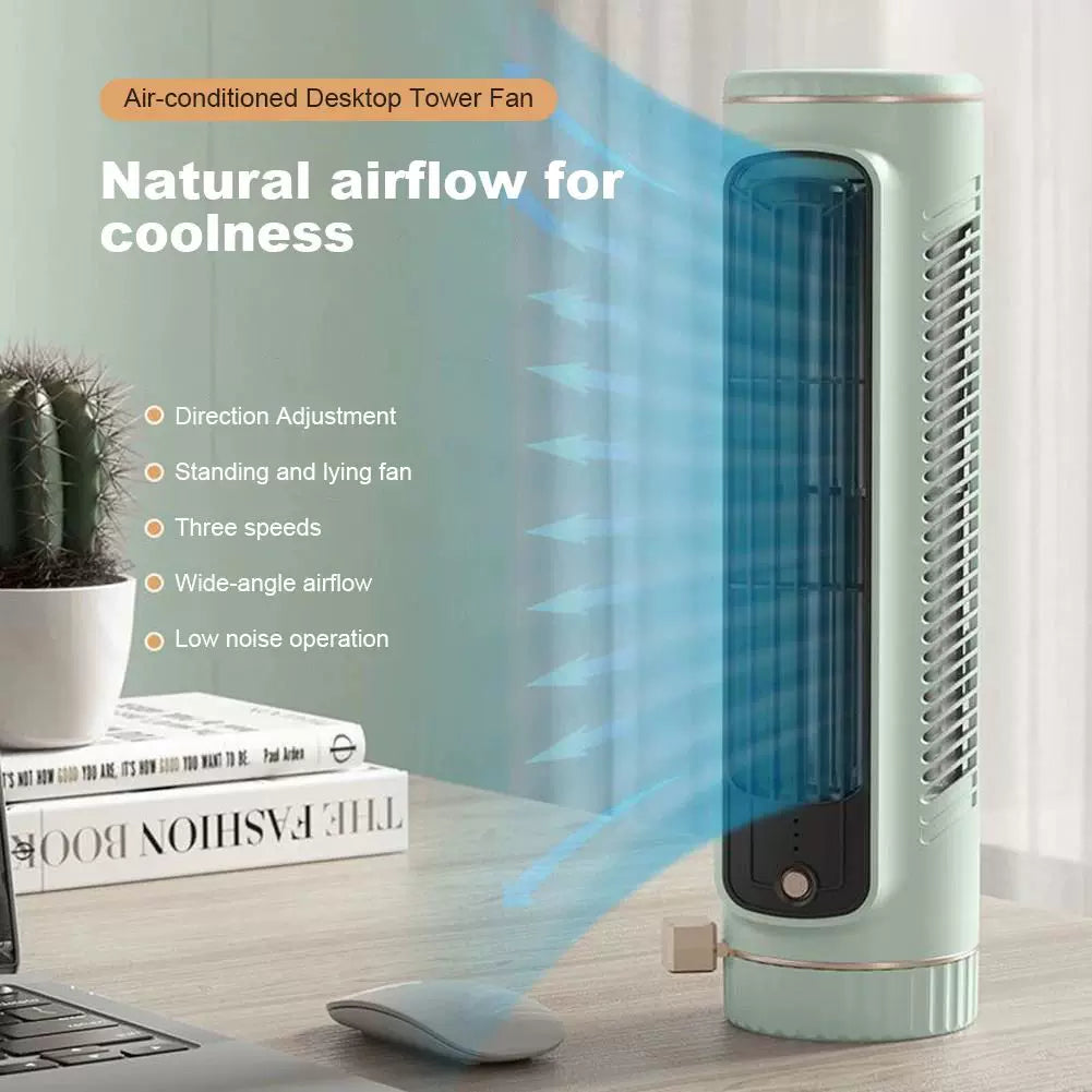 Unisex enhetsstørrelse kompakt vertikal skrivebords Breeze-turmventilator med etterfyllbart mini-reservoar, USB-lading og klistremerke-pack Luvikno