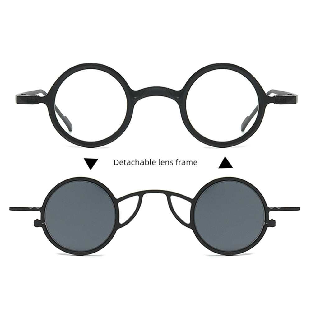 Dame Retro-Rundsolbrille med dobbel ramme Luvikno