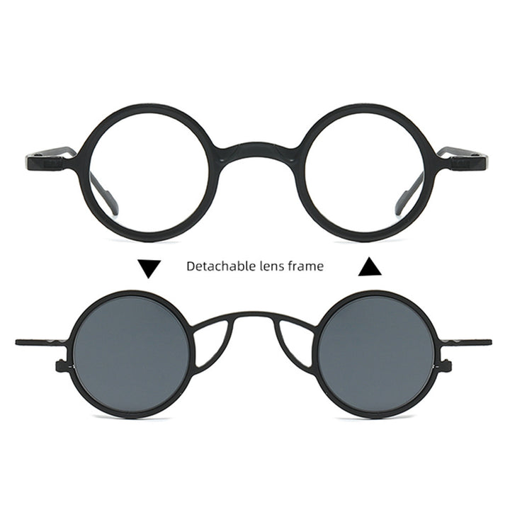 Dame Retro-Rundsolbrille med dobbel ramme Luvikno