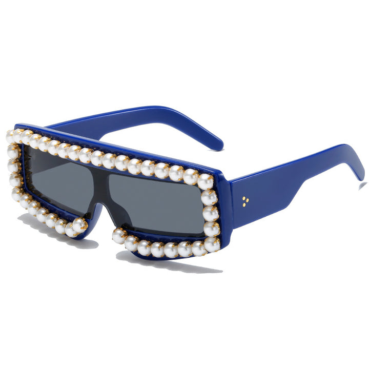 Dame moteriktig solbrille med perle-applikasjoner Luvikno