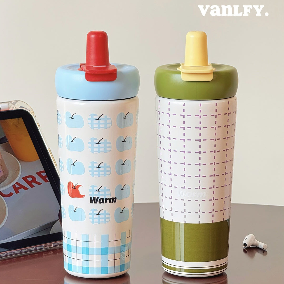 Damen Isoliertrinkflasche mit innovativem Silikonverschluss und fröhlichem Motiv Luvikno
