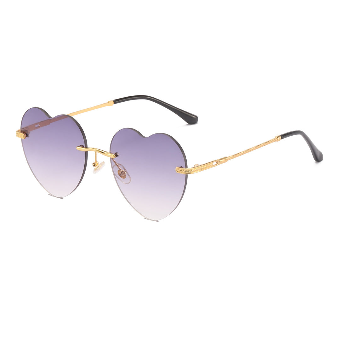Dame hjerteformet solbrille med speilglass og gullramme Luvikno