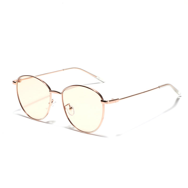 Dame rund solbrille med smal metallramme og polariserte linser Luvikno