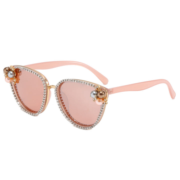 Dame glamorøs solbrille med perle- og krystaldekorasjon Luvikno