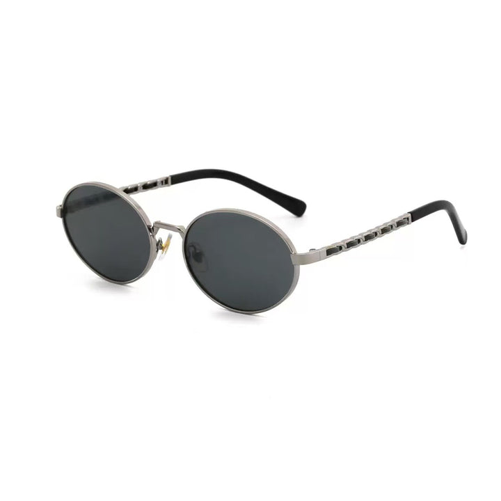 Dame elegant rund solbrille med luksuriøs ramme og komfortable stenger Luvikno