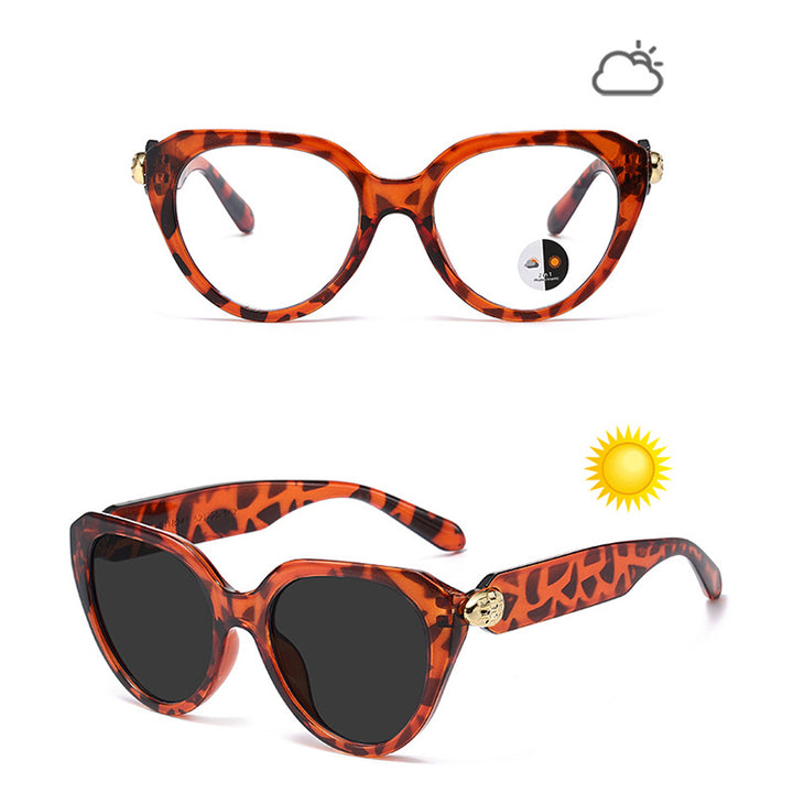 Dame Cat-Eye solbriller med gullige detaljer og beskyttende UV-filter Luvikno