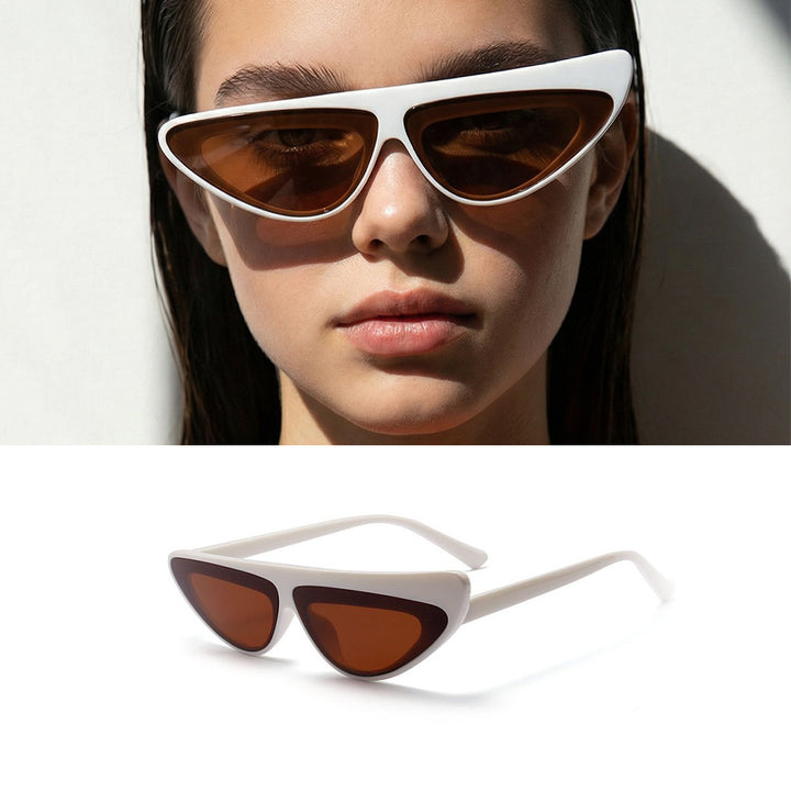 Dame Cat-Eye solbriller med trendy asymmetrisk design Luvikno