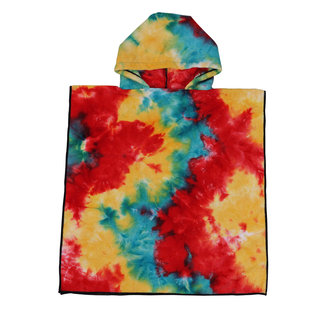 Dame Fleece-Poncho med hette og fargerikt tie-dye-design Luvikno