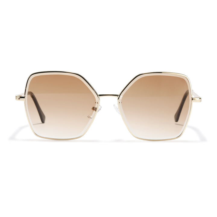 Dame geometrisk solbrille med fashionable gullramme Luvikno
